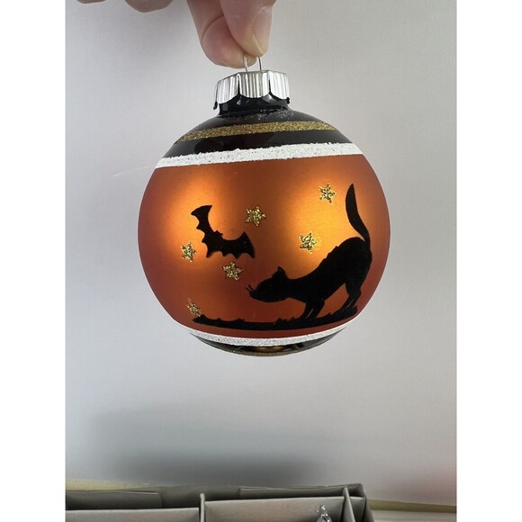 Christopher Radko Shiny Brite Glass Halloween Ornaments Box Cat Owl Witch Set 5 - Picture 3 of 6